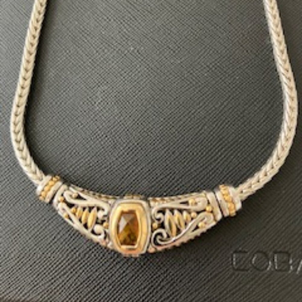 Bijoux Terner Vintage Silver/Gold 16" Necklace and Stud Earrings Citrine Stone - Picture 2 of 5